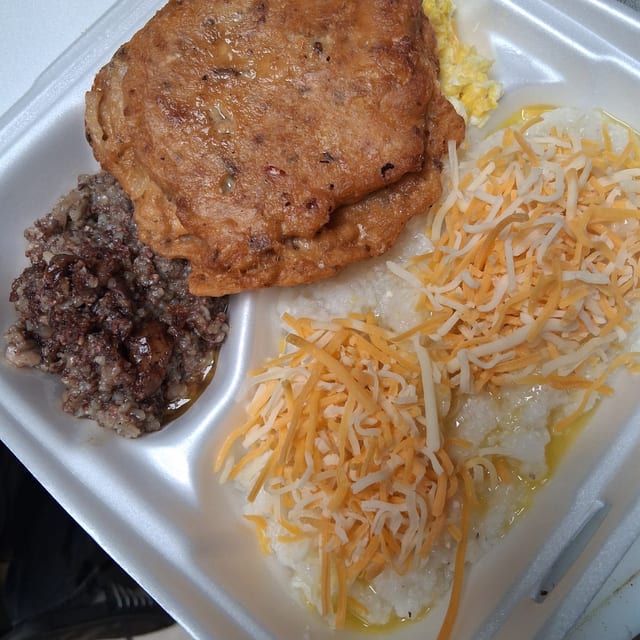 Salmon Patty, Egg, Cheese.